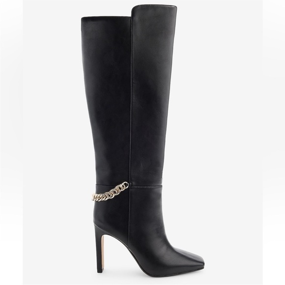 Express Shoes - EXPRESS Knee High Gold Chain Black Leather Boots size 8
